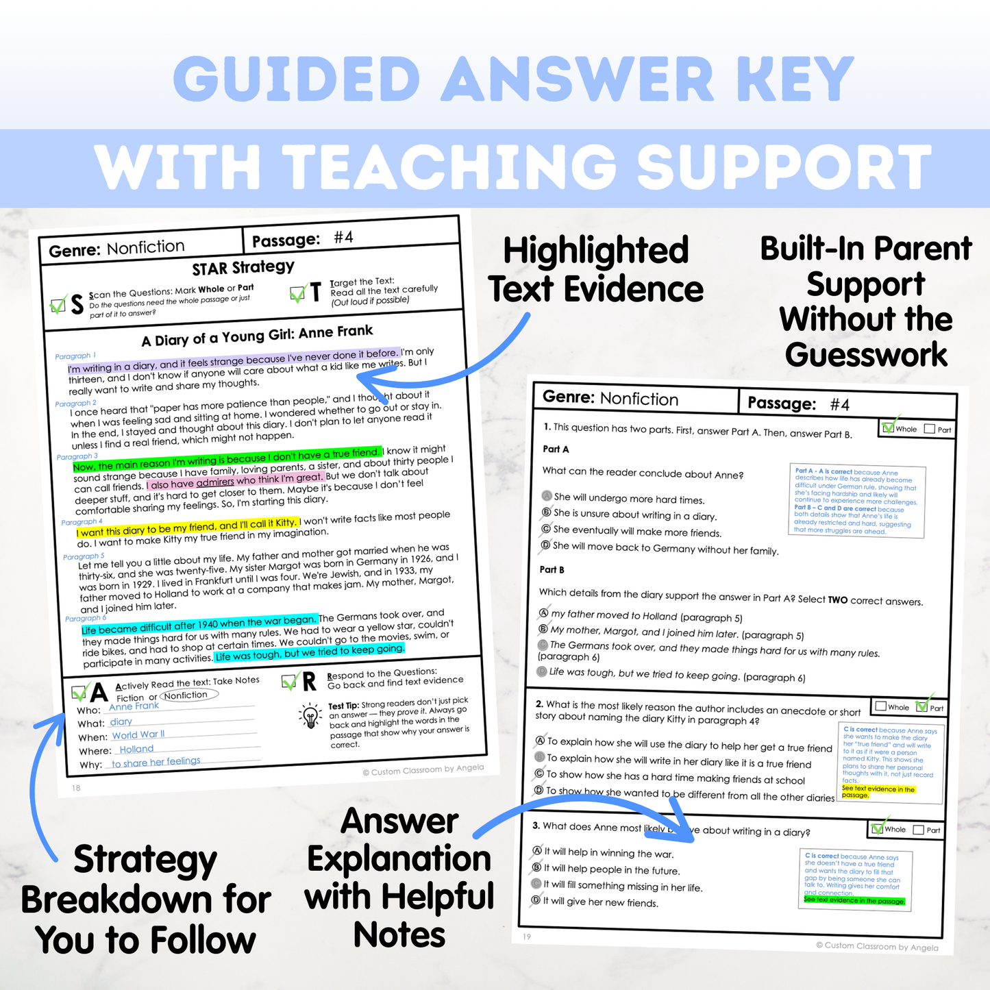 5th Grade Comprehension Test Prep Passages Workbook
