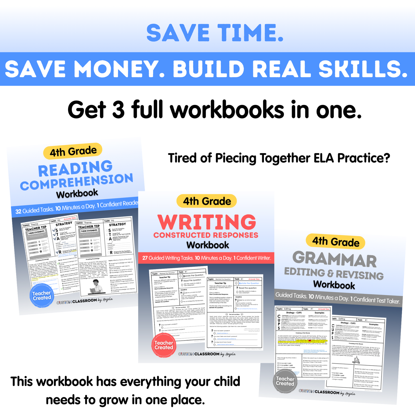 4th Grade Ultimate 3-in-1 ELA Workbook for Test Prep Success - Digital PDF