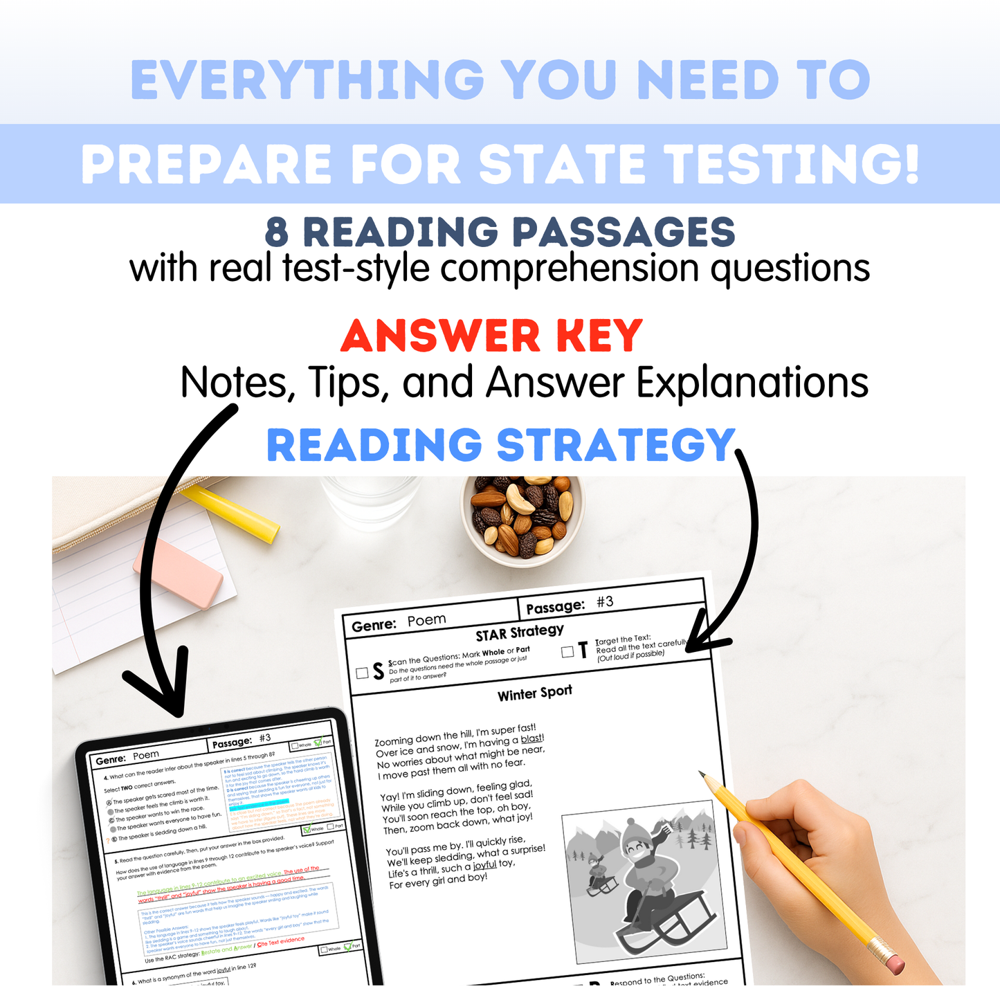 3rd Grade Comprehension Test Prep Passages Workbook