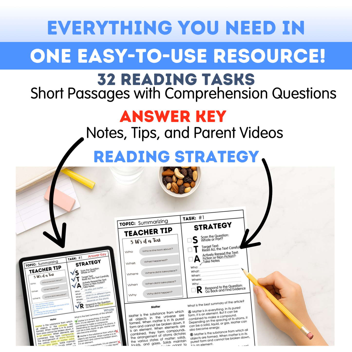 8th Grade Reading Comprehension Workbook - Digital PDF