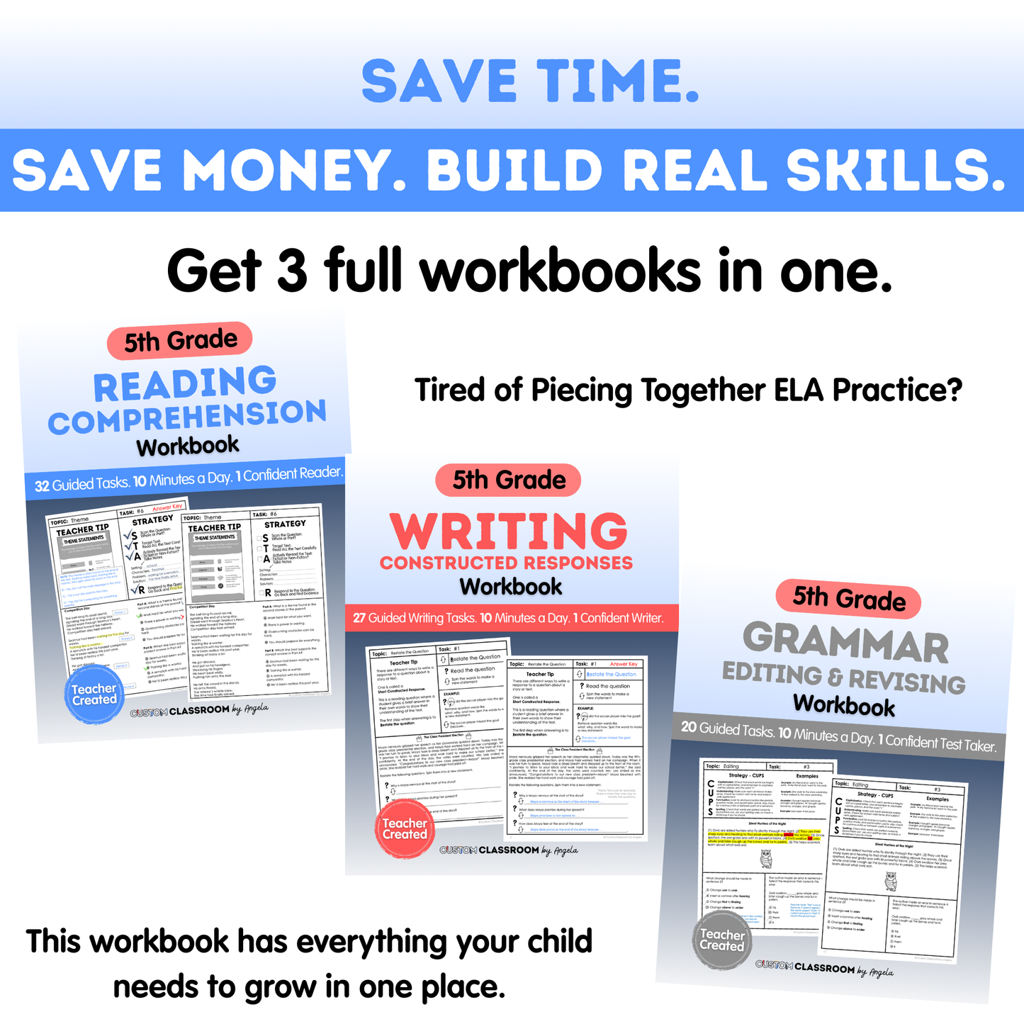 5th Grade Ultimate 3-in-1 ELA Workbook for Test Prep Success - Digital PDF