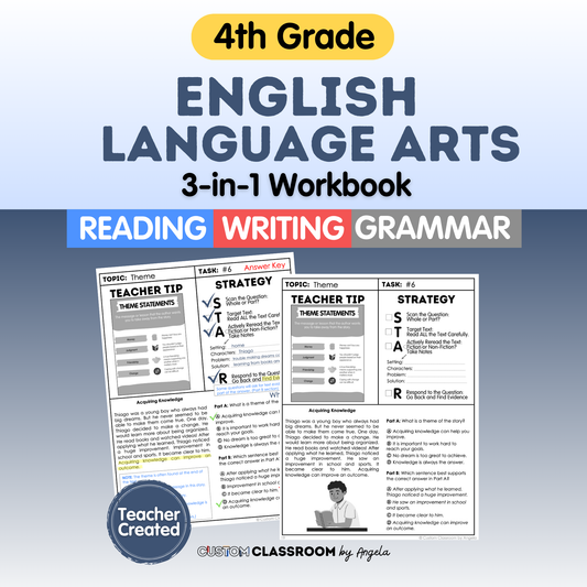 4th Grade Ultimate 3-in-1 ELA Workbook for Test Prep Success - Digital PDF