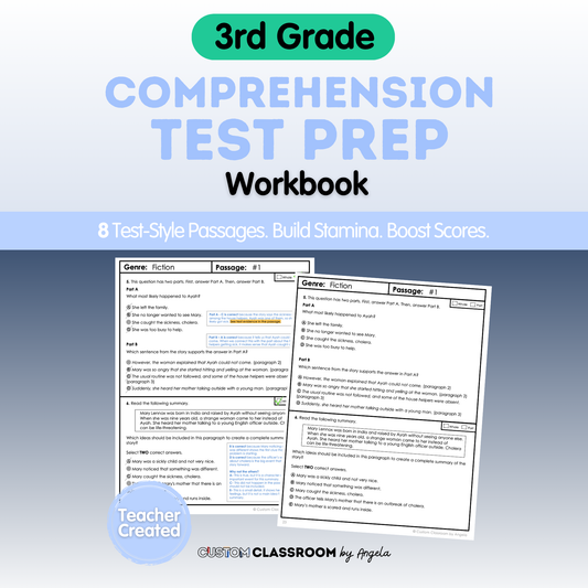 3rd Grade Comprehension Test Prep Passages Workbook