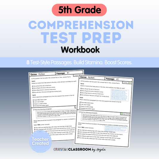 5th Grade Comprehension Test Prep Passages Workbook