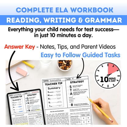 6th Grade Ultimate 3-in-1 ELA Workbook for Test Prep Success - Digital PDF