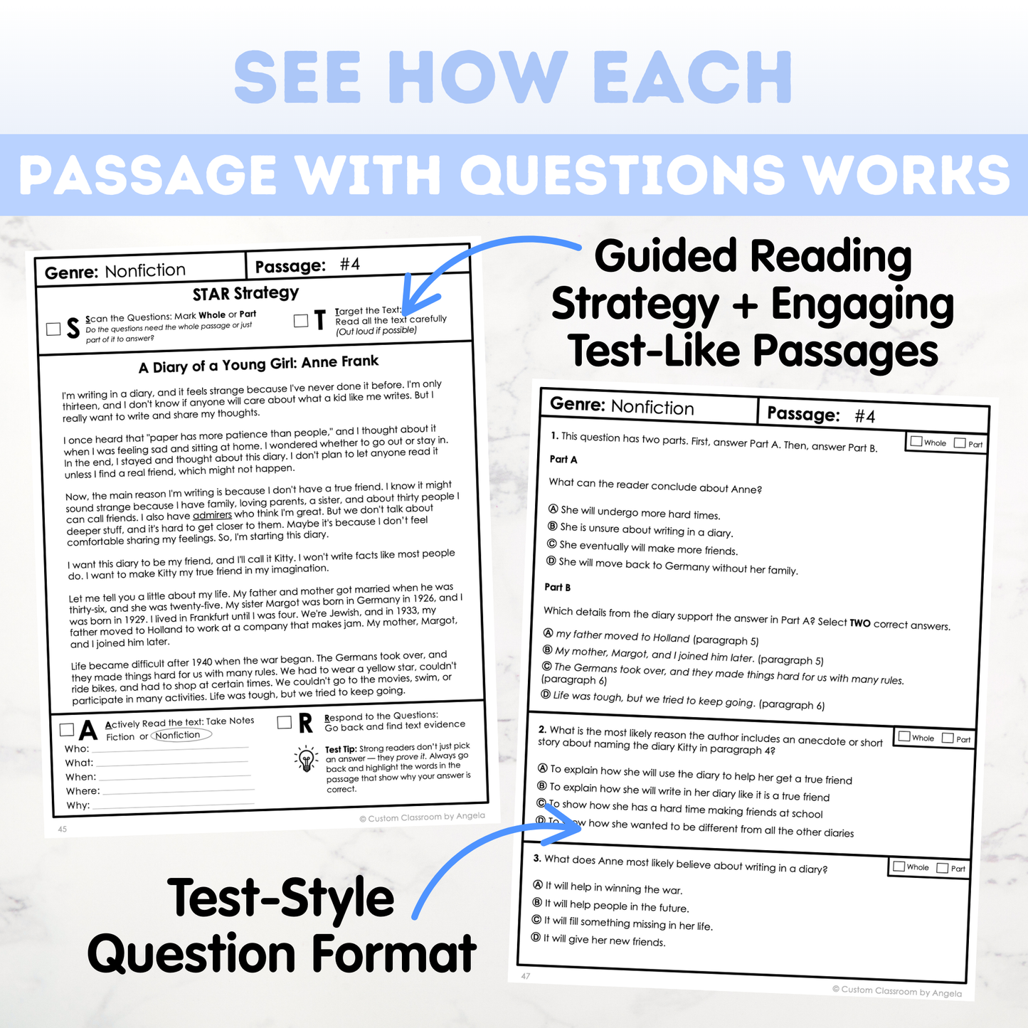 5th Grade Comprehension Test Prep Passages Workbook