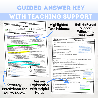 5th Grade Comprehension Test Prep Passages Workbook