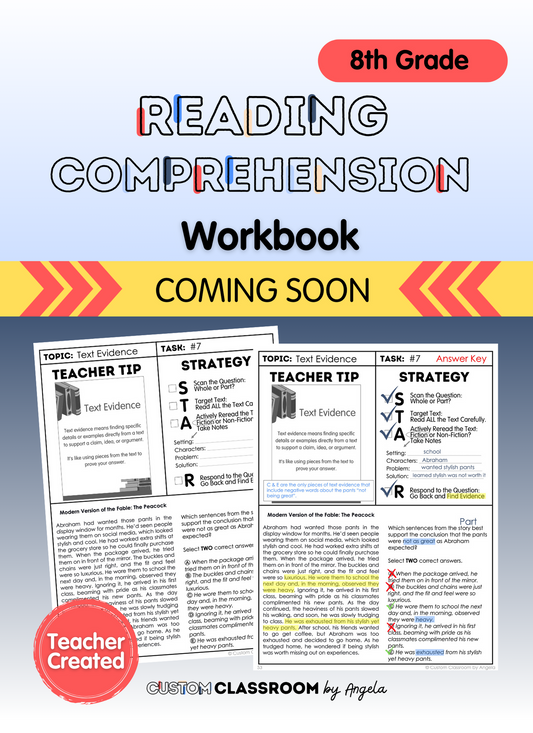 8th Grade Reading Comprehension Workbook - Digital PDF