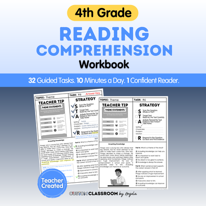 4th Grade Reading Comprehension Workbook - Digital PDF