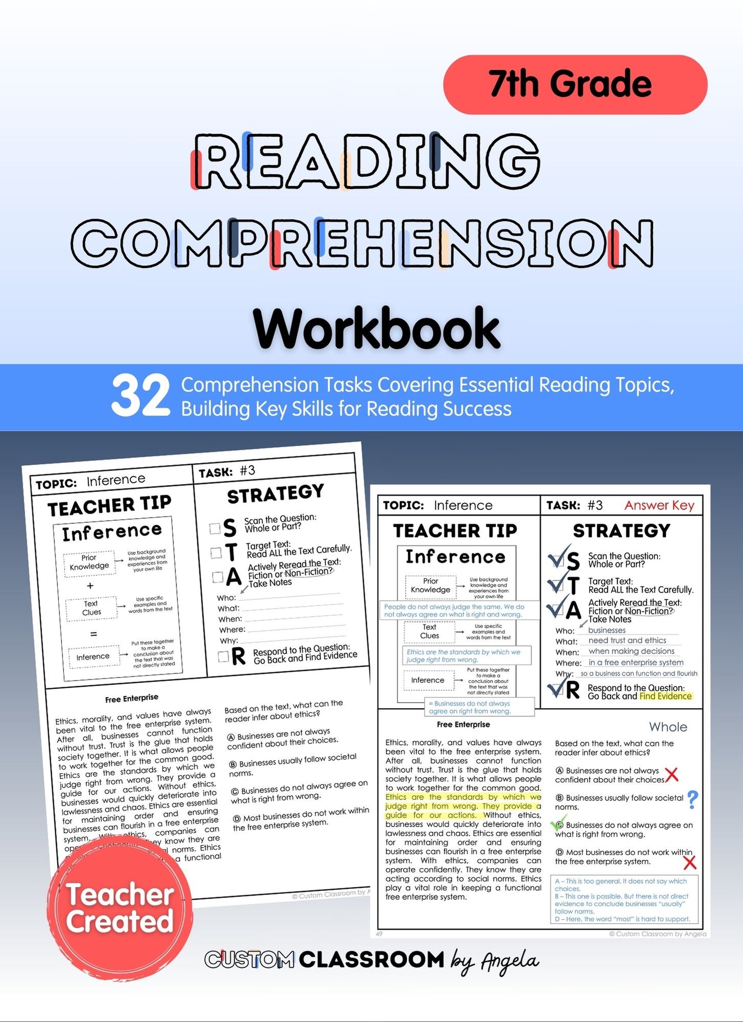 7th Grade Reading Comprehension Workbook - Digital PDF