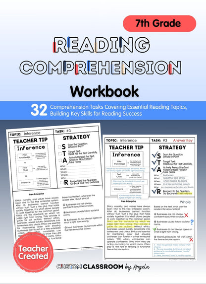 7th Grade Reading Comprehension Workbook - Digital PDF