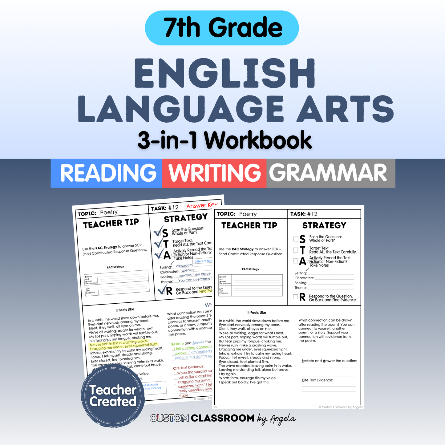 7th Grade Ultimate 3-in-1 ELA Workbook for Test Prep Success - Digital PDF