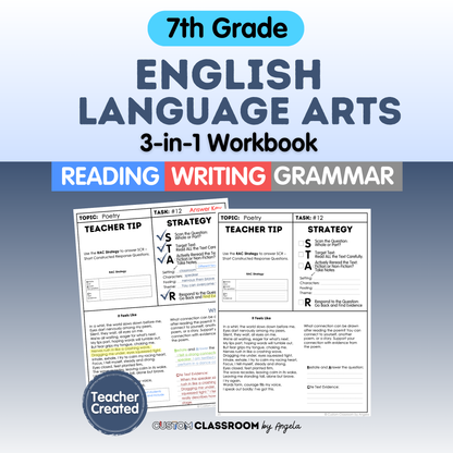 7th Grade Ultimate 3-in-1 ELA Workbook for Test Prep Success - Digital PDF