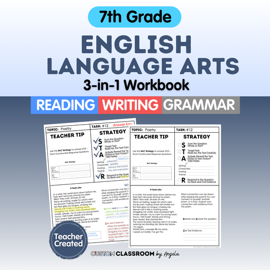 7th Grade Ultimate 3-in-1 ELA Workbook for Test Prep Success - Digital PDF