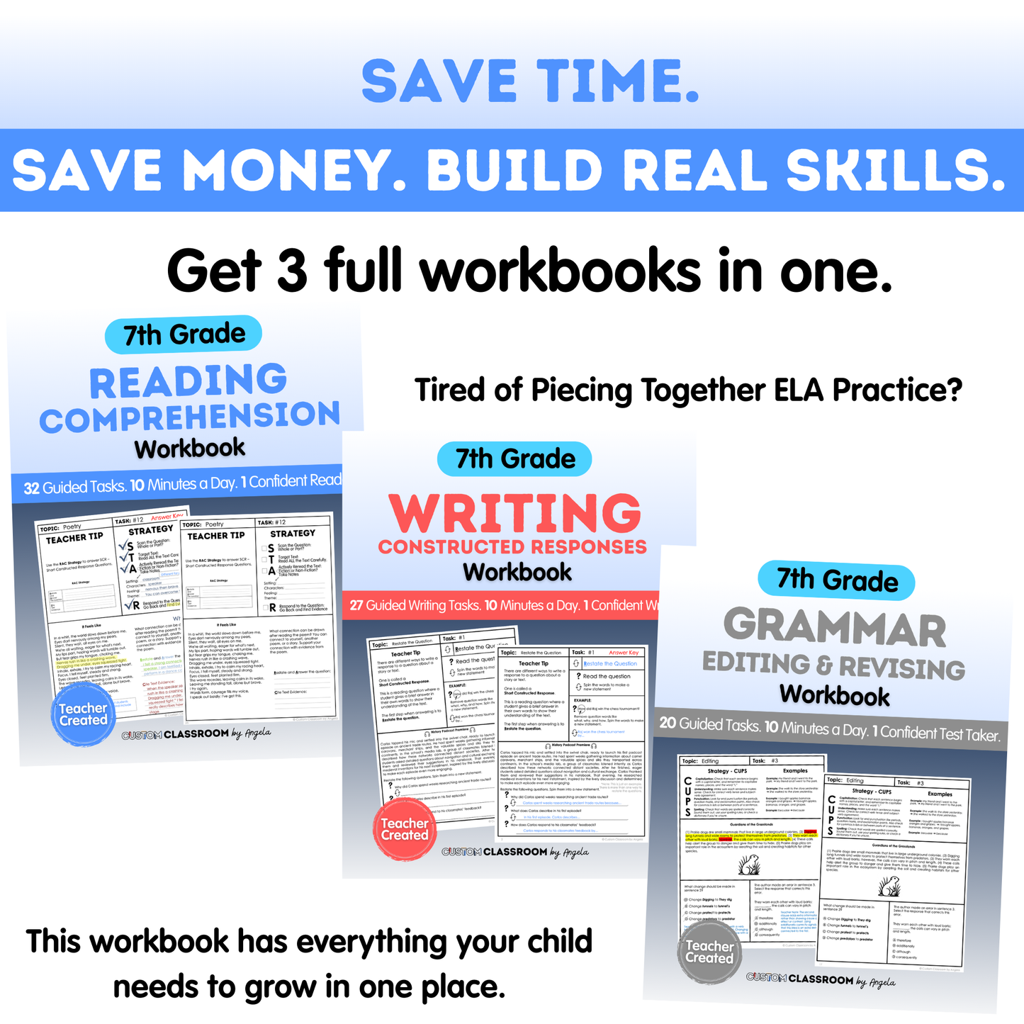 7th Grade Ultimate 3-in-1 ELA Workbook for Test Prep Success - Digital PDF