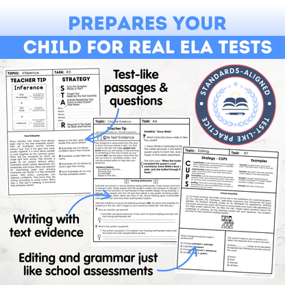 7th Grade Ultimate 3-in-1 ELA Workbook for Test Prep Success - Digital PDF