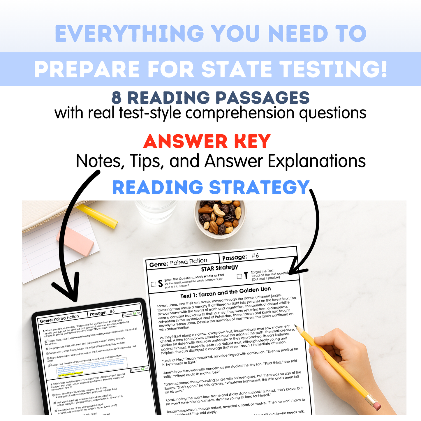 6th Grade Comprehension Test Prep Passages Workbook