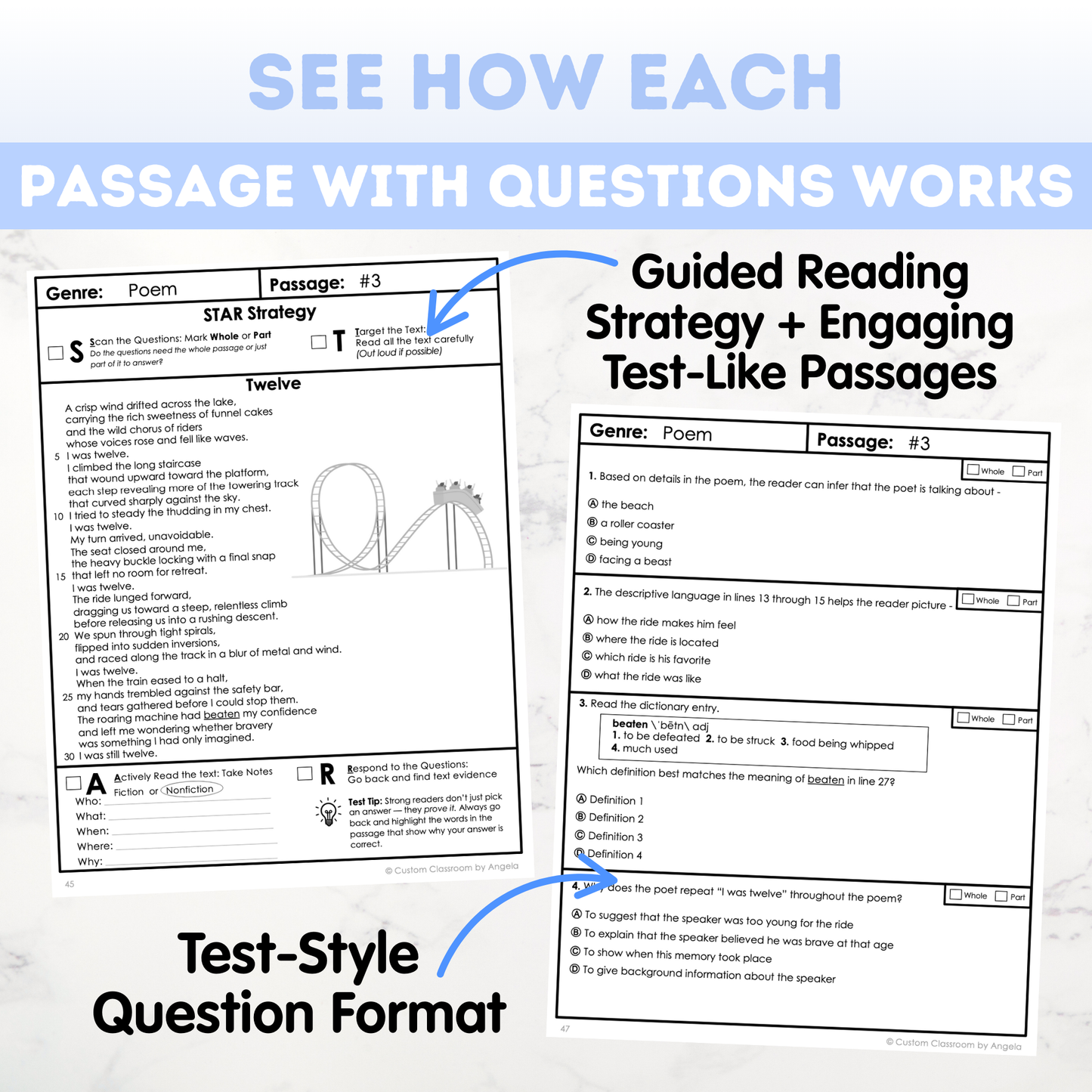 6th Grade Comprehension Test Prep Passages Workbook