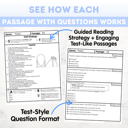 6th Grade Comprehension Test Prep Passages Workbook