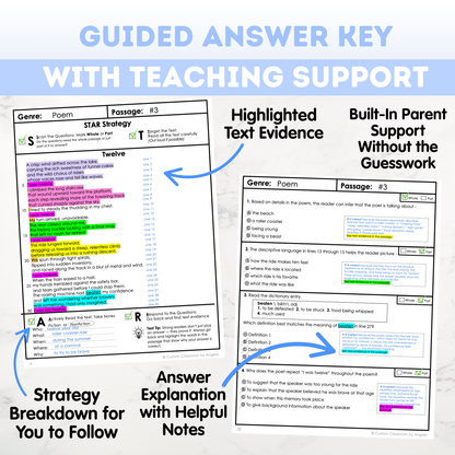 6th Grade Comprehension Test Prep Passages Workbook