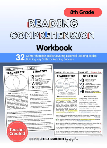 8th Grade Reading Comprehension Workbook - Digital PDF