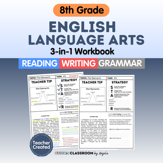 8th Grade Ultimate 3-in-1 ELA Workbook for Test Prep Success - Digital PDF