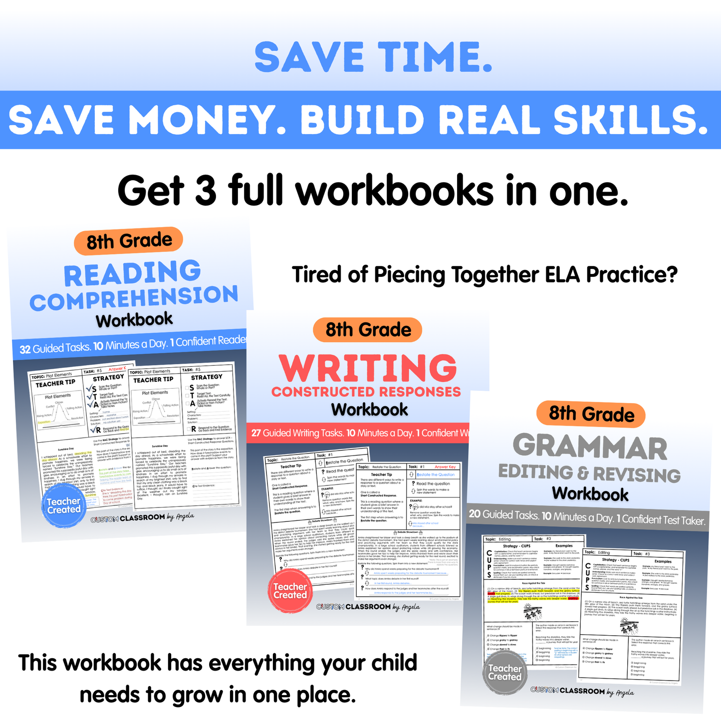 8th Grade Ultimate 3-in-1 ELA Workbook for Test Prep Success - Digital PDF