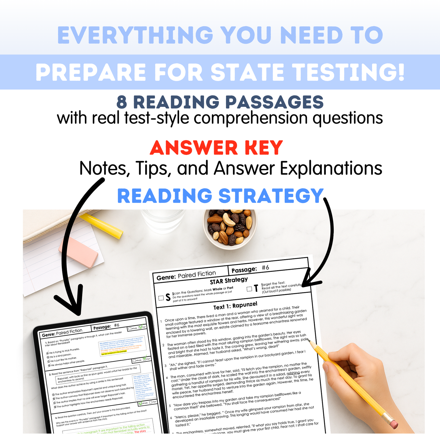 7th Grade Comprehension Test Prep Passages Workbook