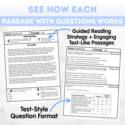 7th Grade Comprehension Test Prep Passages Workbook