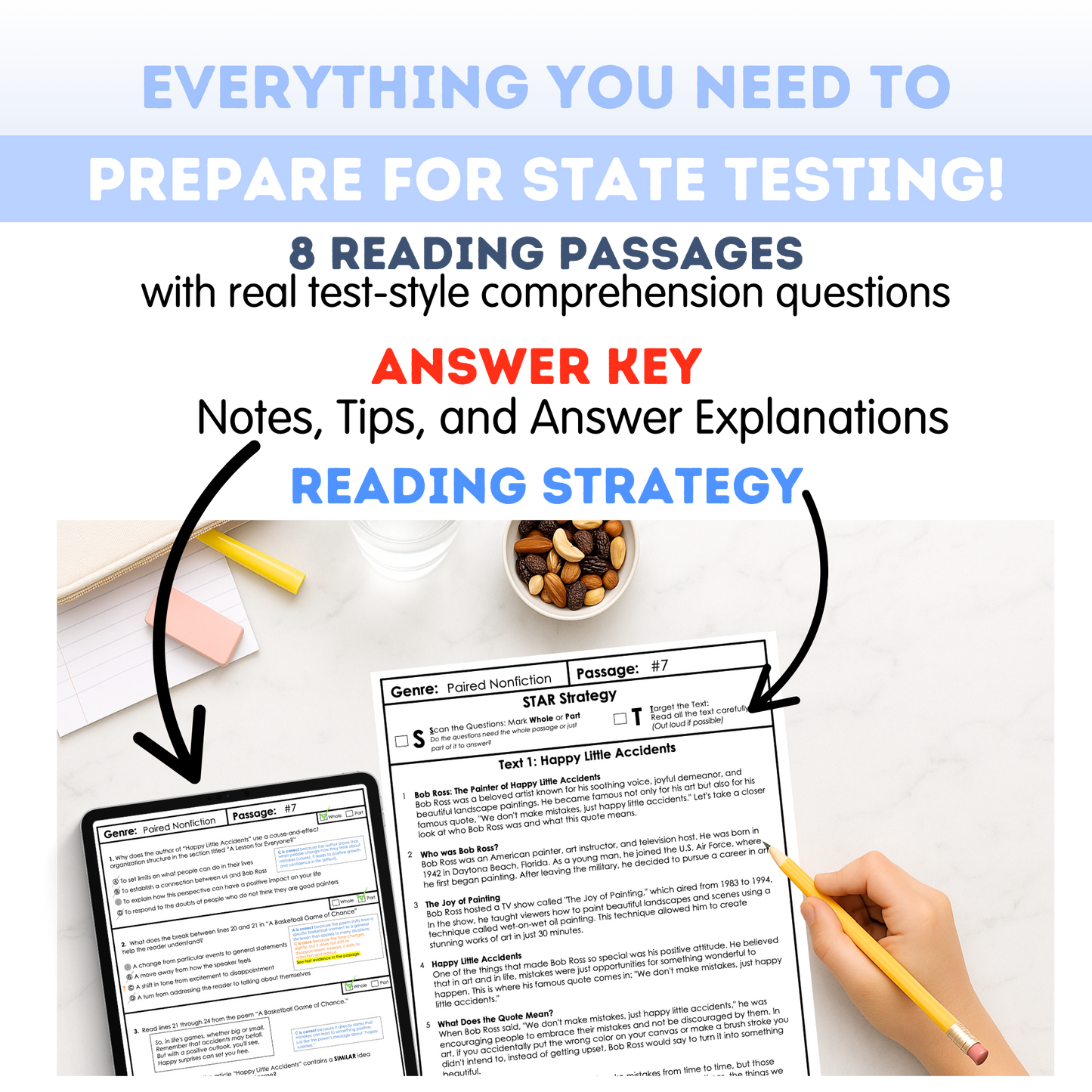 8th Grade Reading & Writing Test Prep Workbook