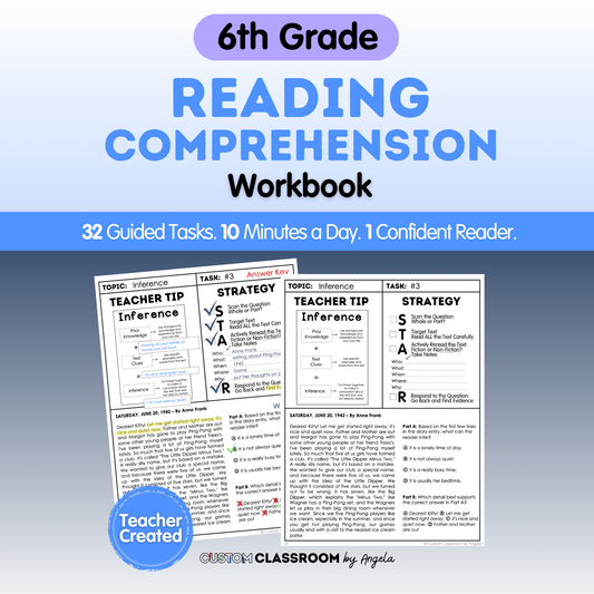 6th Grade Reading Comprehension Workbook - Digital PDF