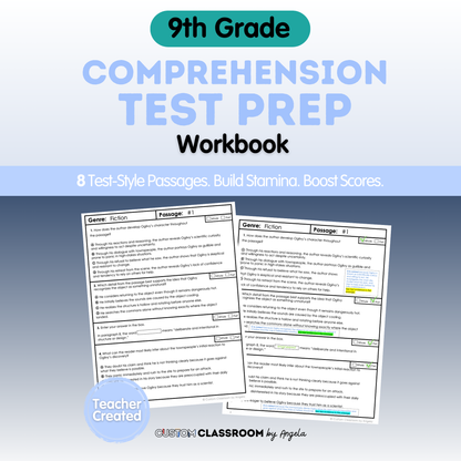 9th Grade Comprehension Test Prep Passages Workbook