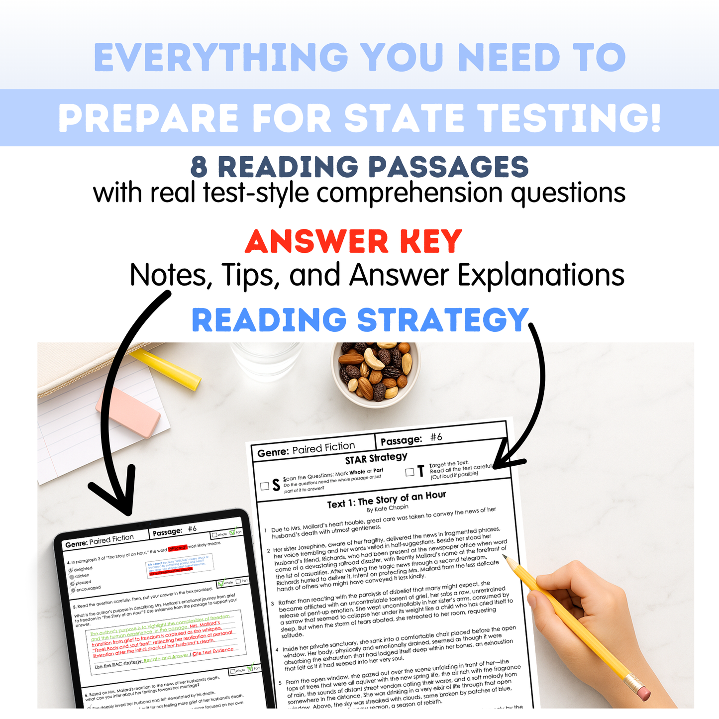 9th Grade Comprehension Test Prep Passages Workbook