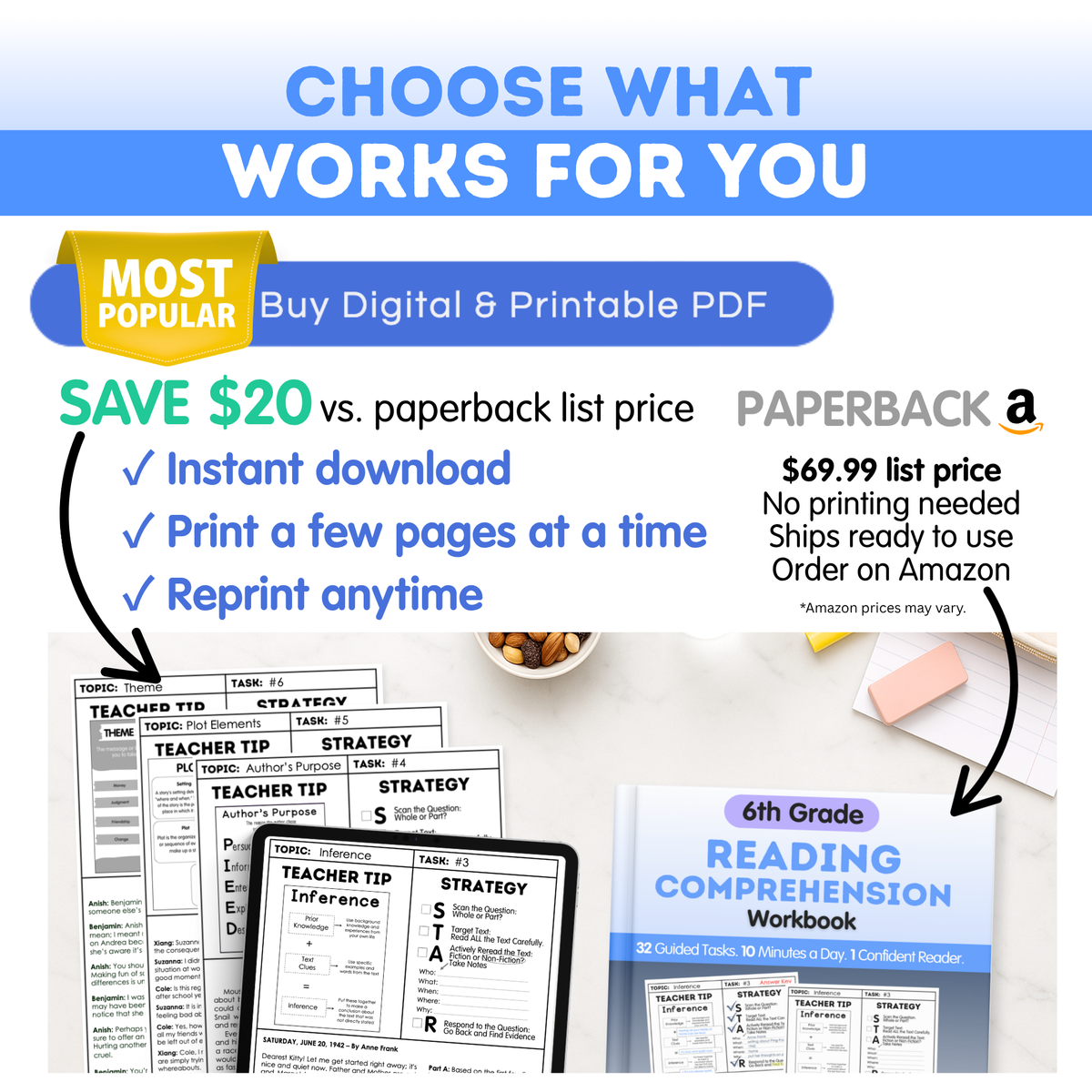 6th Grade Reading Comprehension Workbook