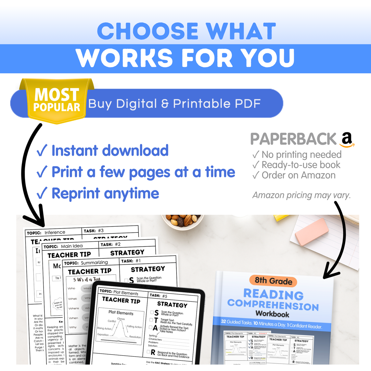 8th Grade Reading Comprehension Workbook