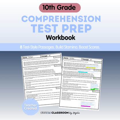 10th Grade Comprehension Test Prep Passages Workbook Digital PDF