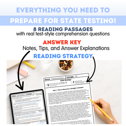 10th Grade Comprehension Test Prep Passages Workbook Digital PDF
