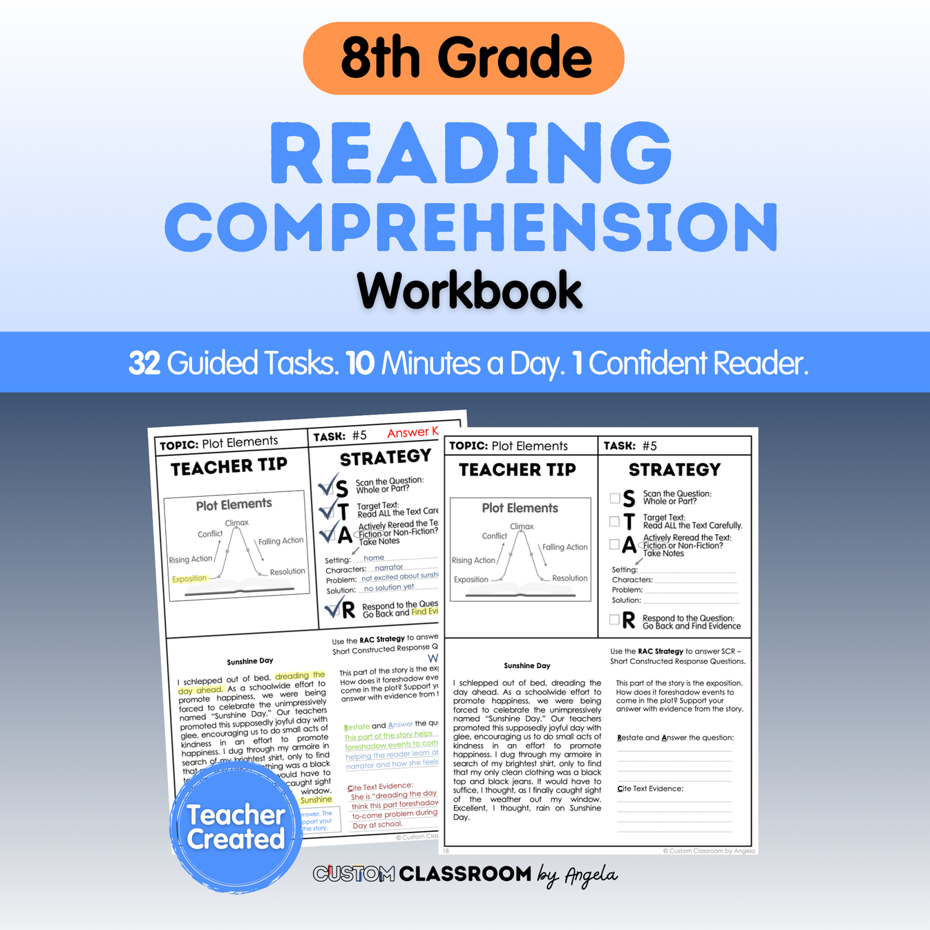 8th Grade Reading Comprehension Workbook - Digital PDF – Custom ...