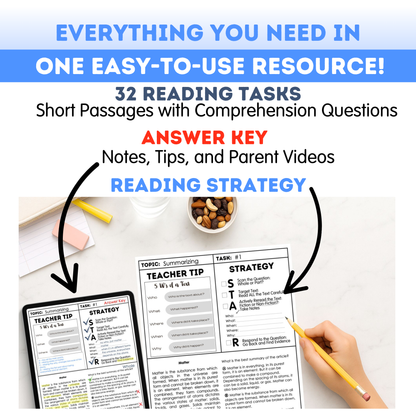 8th Grade Reading Comprehension Workbook - Digital PDF