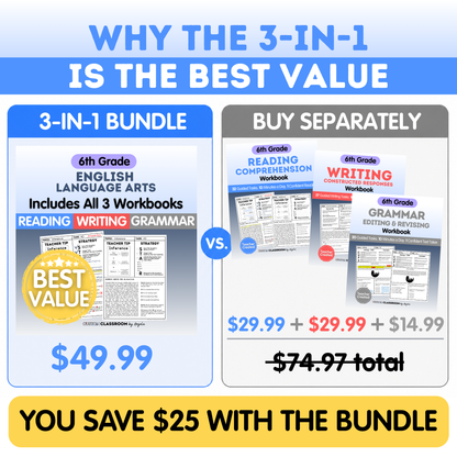 6th Grade Reading, Writing & Grammar Bundle