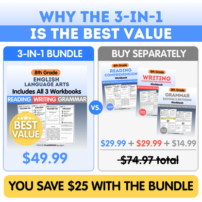 8th Grade Reading, Writing & Grammar Bundle