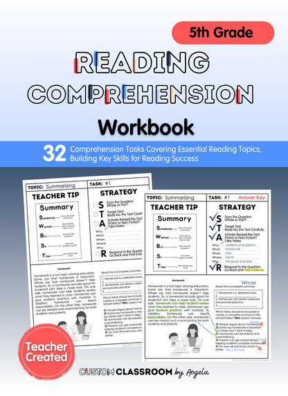 5th Grade Reading Comprehension Workbook - Digital PDF