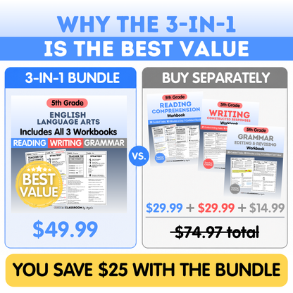 5th Grade Reading, Writing & Grammar Bundle