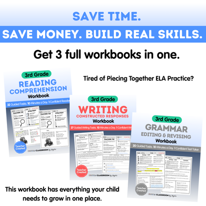 3rd Grade Ultimate 3-in-1 ELA Workbook for Test Prep Success - Digital PDF