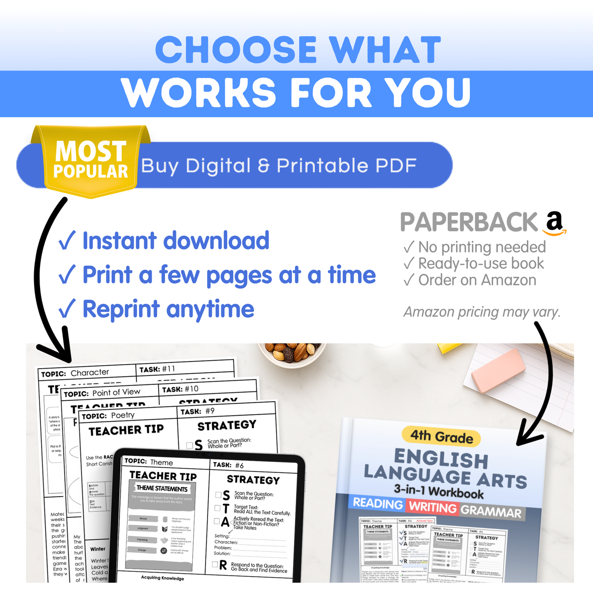 4th Grade Reading, Writing & Grammar Bundle