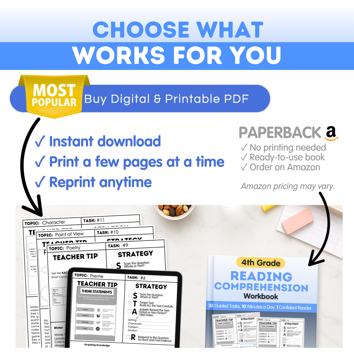 4th Grade Reading Comprehension Workbook