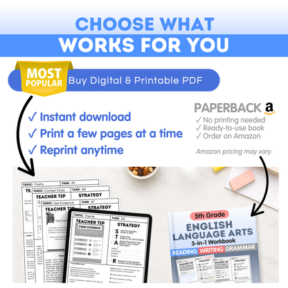 5th Grade Reading, Writing & Grammar Bundle