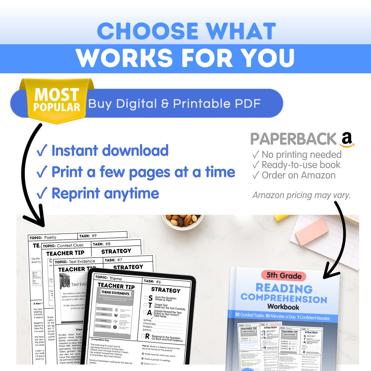 5th Grade Reading Comprehension Workbook