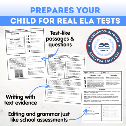 3rd Grade Ultimate 3-in-1 ELA Workbook for Test Prep Success - Digital PDF