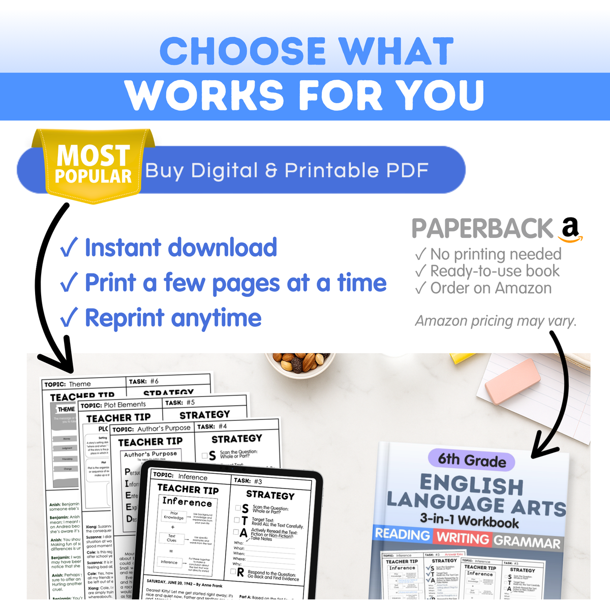 6th Grade Reading, Writing & Grammar Bundle